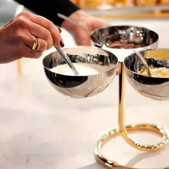 Designer Gold and Stainless Steel Rondelli Triple Snack / Fruit Holder