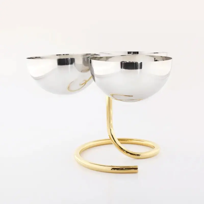 Designer Gold and Stainless Steel Rondelli Triple Snack / Fruit Holder
