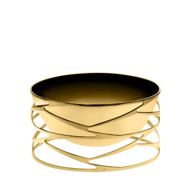 Designer Golden Plated Stainless Steel Trama Salad Bowl with Servers 3L