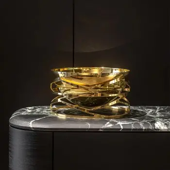 Designer Golden Plated Stainless Steel Trama Salad Bowl with Servers 3L