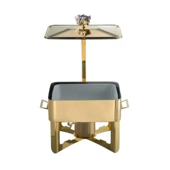 Designer Golden Plated Stainless Steel Riad Medium Double Boiler Rechaud with Stone 1 Porcelain 4L