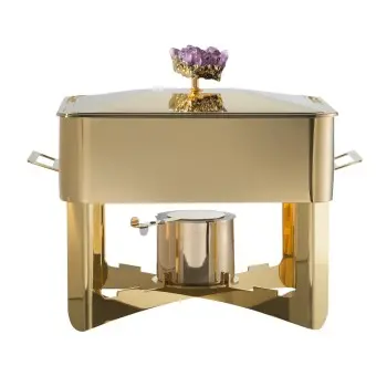 Designer Golden Plated Stainless Steel Riad Medium Double Boiler Rechaud with Stone 1 Porcelain 5.5L