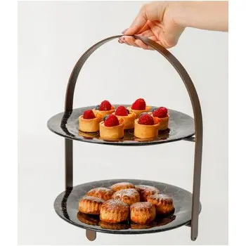 My Glass Studio 2 Tier Cake Stand, Cream - 27.0 x 25.5 x 32 cm