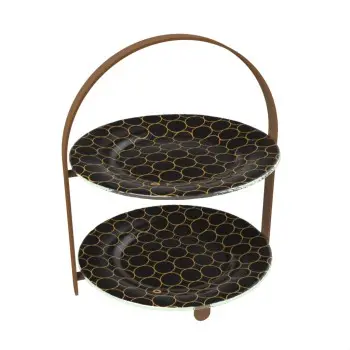 My Glass Studio 2 Tier Cake Stand, Black - 27.0 x 25.5 x 32 cm
