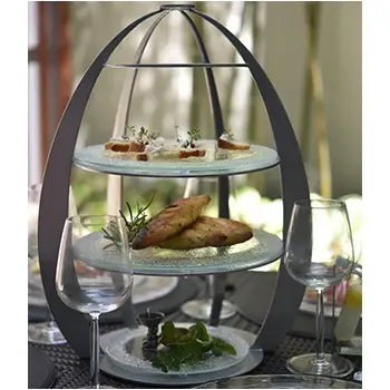 My Glass Studio Tea Stand, Black - Set of 3 - Dia: 32 cm, H: 41 cm