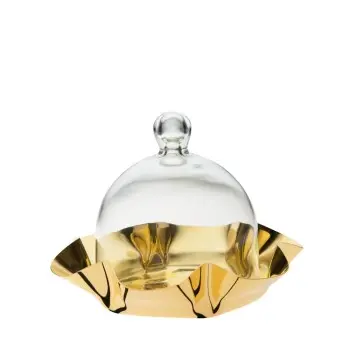 Designer Golden Plated Stainless Steel Fiori Small Cake Plate