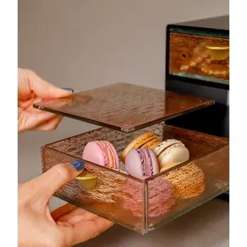 My Glass Studio Bento Box, Gold - Set of 2 - 14.0 x 14.0 x 19.5 cm