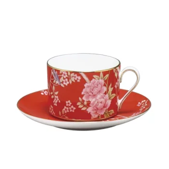 Narumi Flat Rim Collection Queen's Garden Red Tea/Coffee Cup - Set of 24