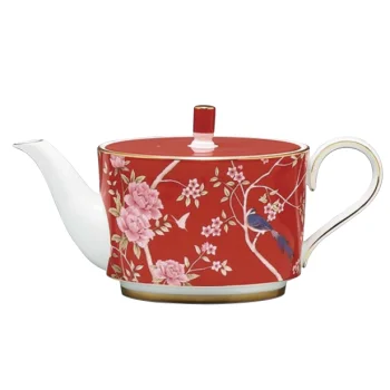 Narumi Flat Rim Collection Queen's Garden Red Tea Pot With Cover 900cc - Set of 6