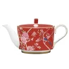 Narumi Flat Rim Collection Queen's Garden Red Tea Pot With Cover 900cc - Set of 6