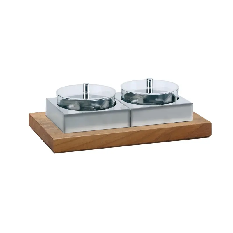 Broggi Collection Walnut Wood Thermal Double Yogurt Set. Walnut Wood 21.5 x 38.5 cm