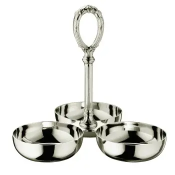 Broggi Rubans Collection Silver Plated Snack Holder Rubans 3-Bowl Ø 9 cm H.18 cm