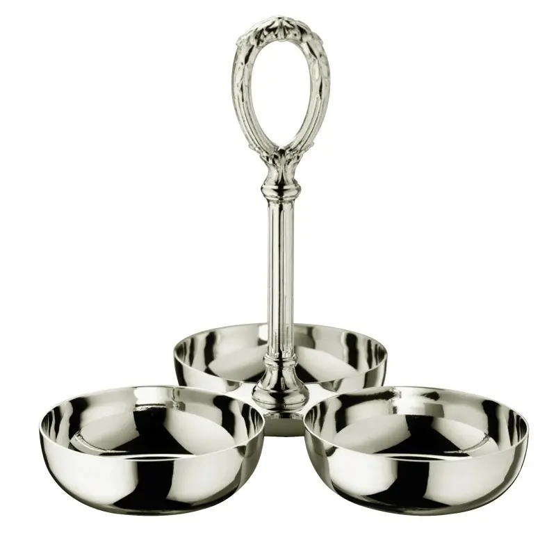 Broggi Rubans Collection Silver Plated Snack Holder Rubans 3-Bowl Ø 9 cm H.18 cm