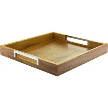 Broggi Collection Walnut Wood Square Tray cm.39.5 x 39.5 H.5 Walnut Wood