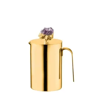 Designer Golden Plated Stainless Steel Coffee Pot with Amethyst Stone 0.6L
