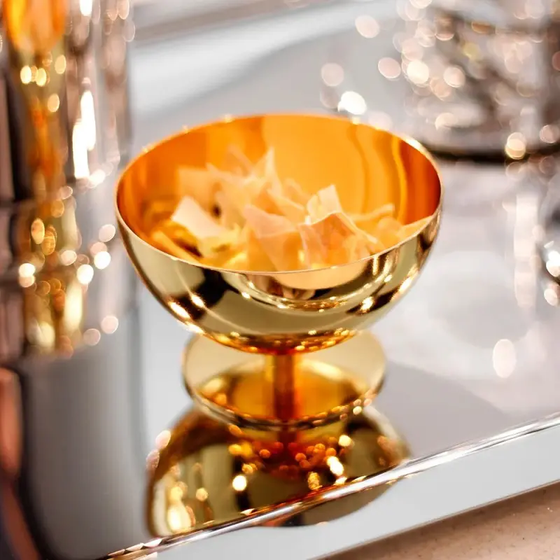 Designer Golden Plated Stainless Steel Leona Dessert Bowl with Spoon 250 mL