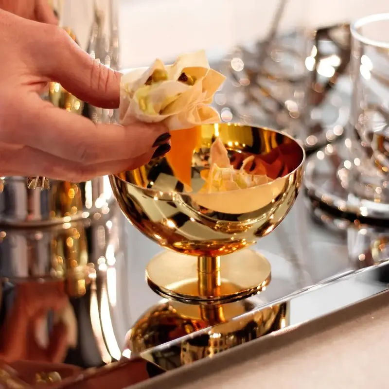 Designer Golden Plated Stainless Steel Leona Dessert Bowl with Spoon 250 mL