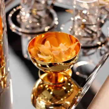 Designer Golden Plated Stainless Steel Leona Dessert Bowl with Spoon 250 mL