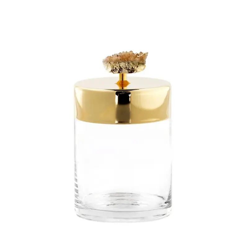 Designer Golden Plated Stainless Steel Medium Decorative Box with Citrus Stone 800 mL Designer Golden Plated Stainless Steel Medium Decorative Box with Citrus Stone 800 mL