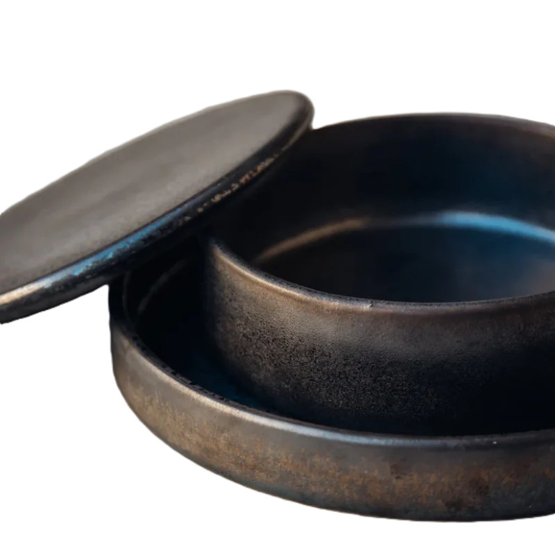 Out of the Blue Lava Bowl Mettalic with lid - Diameter: 6.3" Height: 1.9"