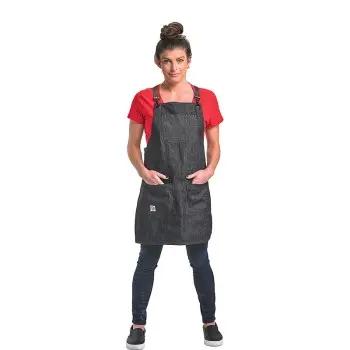 Mercer Culinary Renegade Bib Apron - Black Denim with Brown Leather Straps