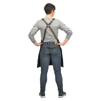 Mercer Culinary Renegade Bib Apron - Black Denim with Brown Leather Straps