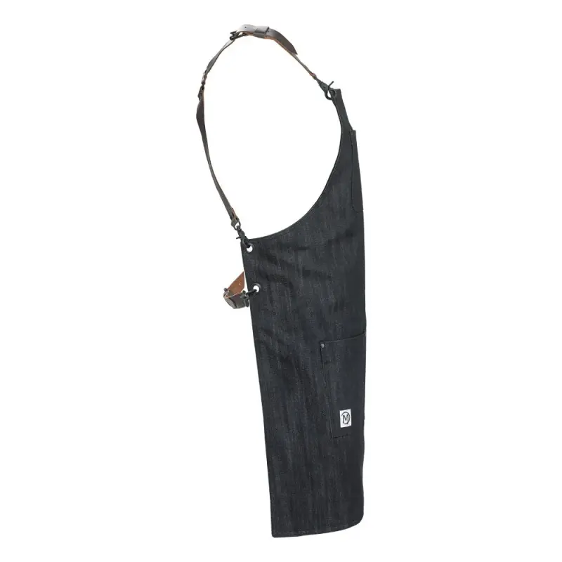 Mercer Culinary Renegade Bib Apron - Black Denim with Brown Leather Straps Mercer Culinary Renegade Bib Apron - Black Denim with Brown Leather Straps