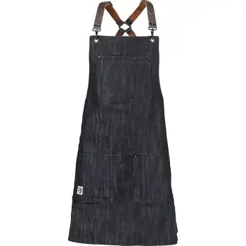 Mercer Culinary Renegade Bib Apron - Black Denim with Brown Leather Straps