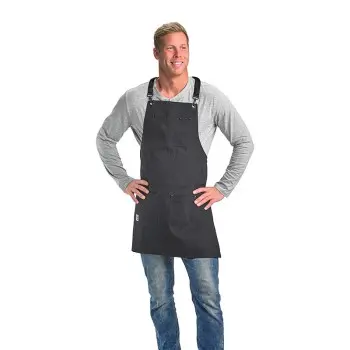 Mercer Culinary Renegade Bib Apron - Black Canvas with Black Leather Straps