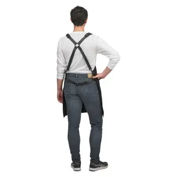 Mercer Culinary Renegade Bib Apron - Black Canvas with Black Leather Straps