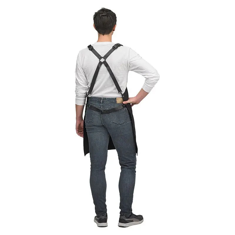 Mercer Culinary Renegade Bib Apron - Black Canvas with Black Leather Straps Mercer Culinary Renegade Bib Apron - Black Canvas with Black Leather Straps