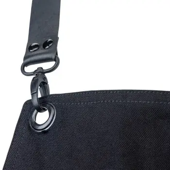 Mercer Culinary Renegade Bib Apron - Black Canvas with Black Leather Straps