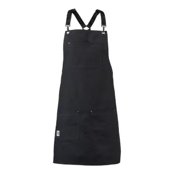 Mercer Culinary Renegade Bib Apron - Black Canvas with Black Leather Straps