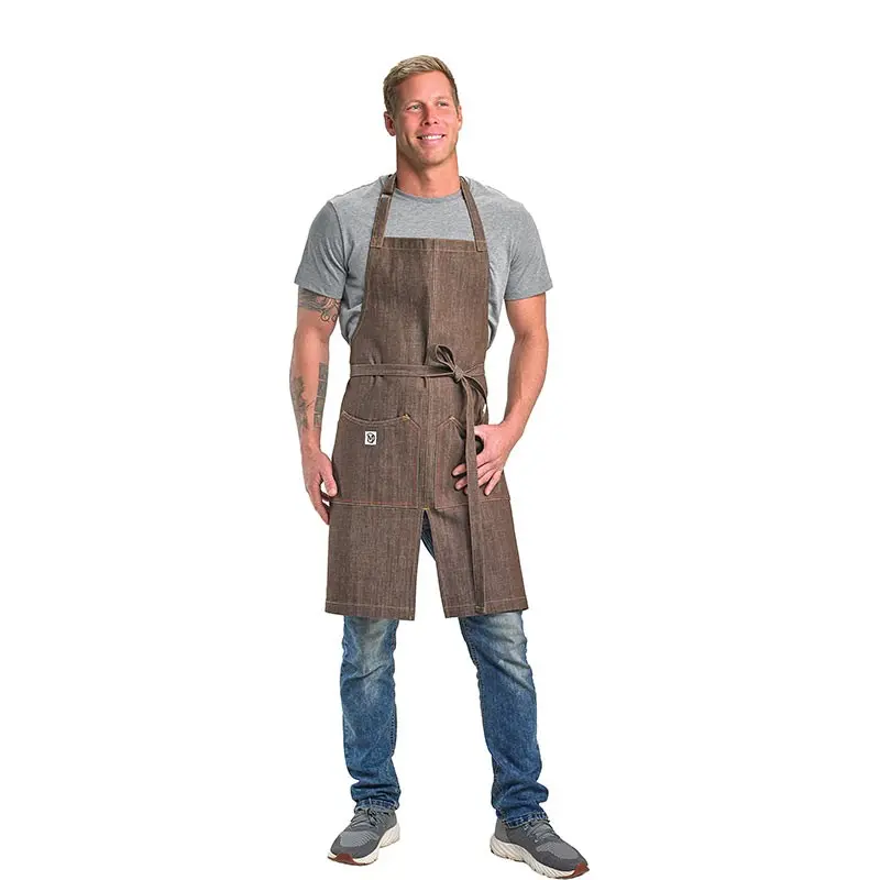 Mercer Culinary Zephyr Bib Apron - Brown Denim