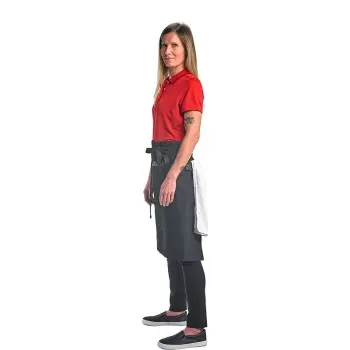 Mercer Culinary Wyatt Mid - Bistro Apron - Black Denim with Black Leather Accents