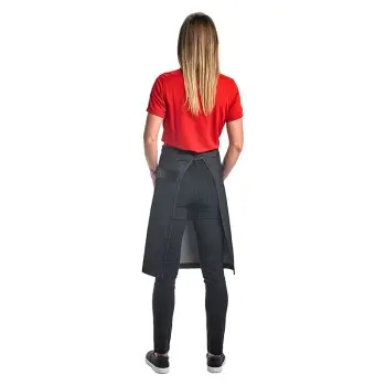 Mercer Culinary Wyatt Mid - Bistro Apron - Black Denim with Black Leather Accents