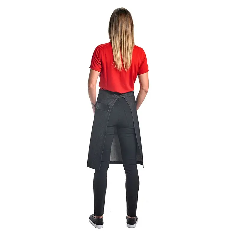 Mercer Culinary Wyatt Mid - Bistro Apron - Black Denim with Black Leather Accents