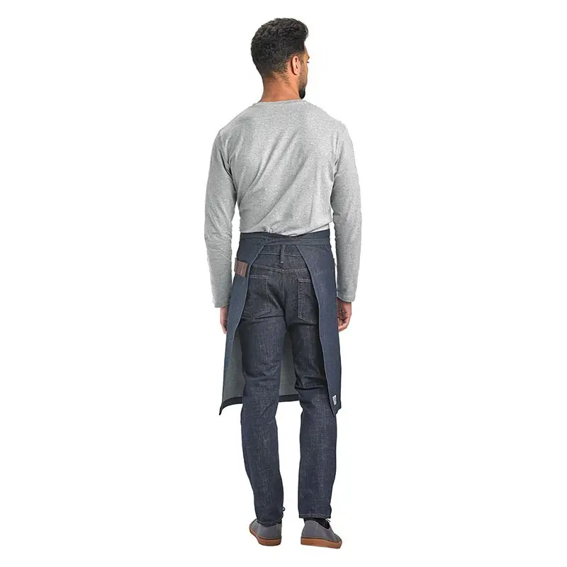 Mercer Culinary Wyatt Mid - Bistro Apron - Indigo Denim with Brown Leather Accents Mercer Culinary Wyatt Mid - Bistro Apron - Indigo Denim with Brown Leather Accents