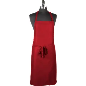 Mercer Culinary Bib Apron without Pocket - Red - 33" x 23" - Set of 12
