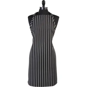Mercer Culinary Bib Apron without Pocket - Black w/White Chalk Stripe - 33" x 23" - Set of 12