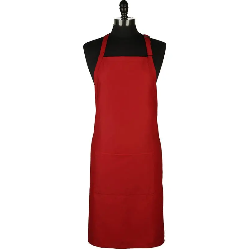 Mercer Culinary Bib Apron with Pocket - Red - 33" x 23" -