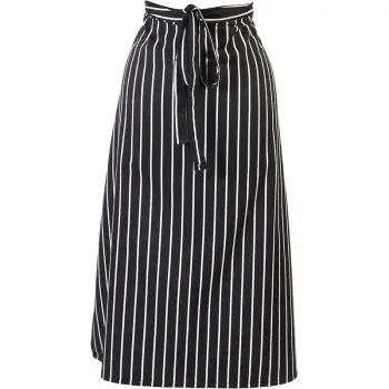 Mercer Culinary 2 - Sided Bistro Apron - Black w/White Chalk Stripe - 33" x 29" -