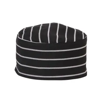 Mercer Culinary Baker's Skull Cap - No Mesh - Black w/White Chalk Stripe -