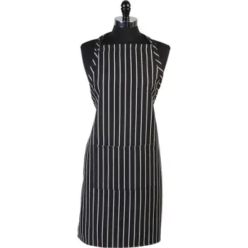 Mercer Culinary Bib Apron with Pocket - Black w/White Chalk Stripe - 33" x 23" - Set of 12