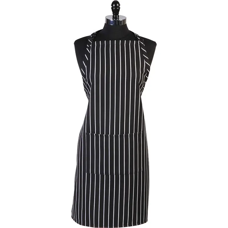 Mercer Culinary Bib Apron with Pocket - Black w/White Chalk Stripe - 33" x 23" -