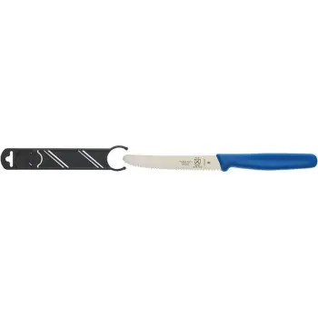 Mercer Culinary 4.3" Utility Knife - Rounded Tip - Wavy Edge - Blue Handle - Set of 12