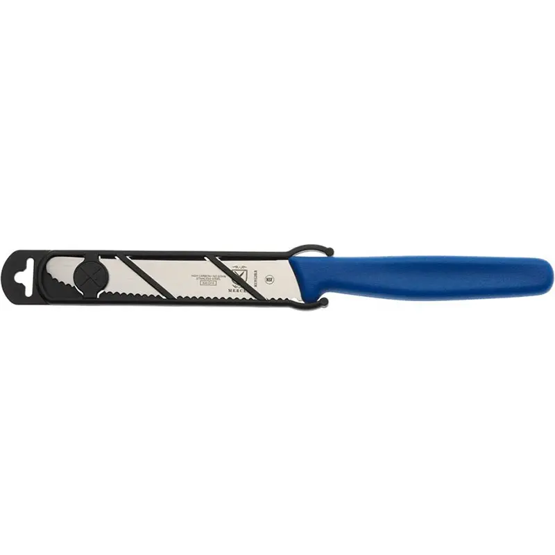 Mercer Culinary 4.3" Utility Knife - Rounded Tip - Wavy Edge - Blue Handle -