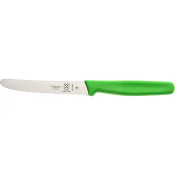 Mercer Culinary 4.3" Utility Knife - Rounded Tip - Wavy Edge - Green Handle - Set of 12