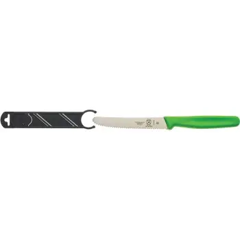 Mercer Culinary 4.3" Utility Knife - Rounded Tip - Wavy Edge - Green Handle -