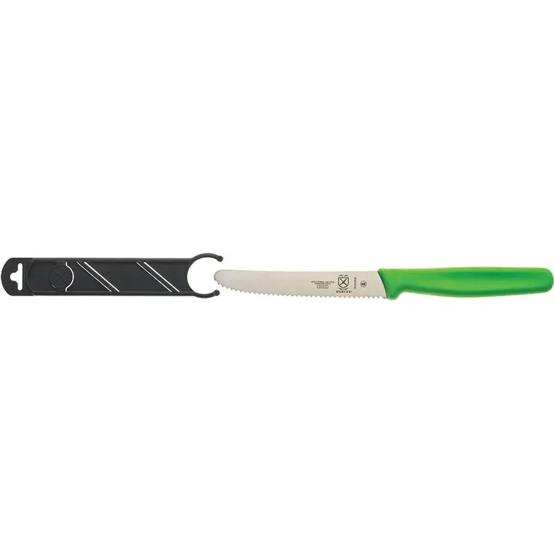 Mercer Culinary 4.3" Utility Knife - Rounded Tip - Wavy Edge - Green Handle -